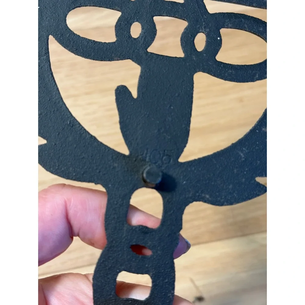 Vintage Cast Iron Trivet Hand with Heart Footed 8in Black 1960s Folk Art 405